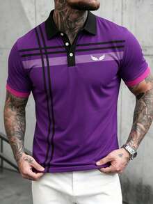 Men's Fashion Business Commute Short Sleeve Polo Shirt - Purple - View 2