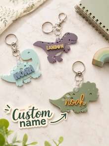 Llavero de acrílico personalizado con nombre, etiqueta de nombre personalizada, forma de dinosaurio, llavero de acrílico personalizado con el nombre deseado - Multicolor - Ver 2