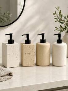 1pc Press-Type Soap Dispenser, Modern Wabi-Sabi Design, Rounded Bottle Body With Black Spotted Texture Pump Head, Suitable For Bathroom Hand Soap Or Body Wash - Black Pump Head - View 3