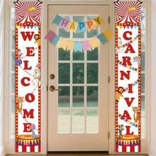 1 Pair Carnival Circus Welcome Porch Banner, Polyester Material, Colorful Circus Design Suitable For Indoor/Outdoor Yard Door Hanging Party Photo Prop Home Decor - Multicolor - View 4