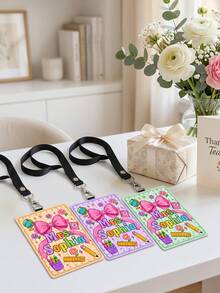 1pc Custom Teacher Name Big Pink Bow Luggage Tag,Striped Badge Holder Lanyard,ID Card Sleeve,Teacher Appreciation Gift,Back To School,First Of School - Multicolor - View 6
