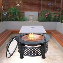 30*30" Stainless Steel Fire Pit Burner Cover With Foldable Legs, Heat Deflector Weatherproof Firepit Protector Lid With Handle For Outdoor Patio - Silver - View 11