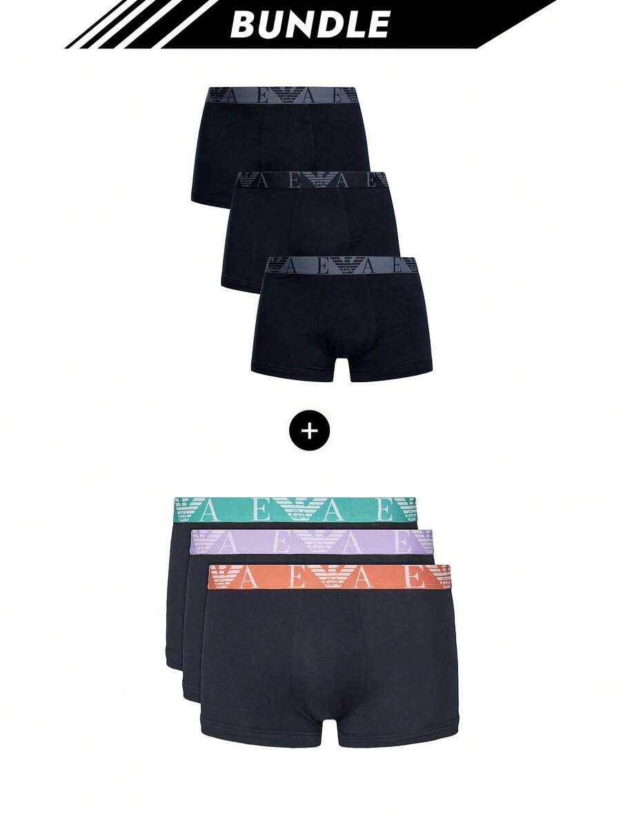 Emporio Armani [حزمة] 3 عبوات سراويل داخلية رجالية مطاطية + 3 عبوات سراويل داخلية رجالية CO3 - أزرق/أزرق/أزرق + أزرق داكن - مشاهدة 1