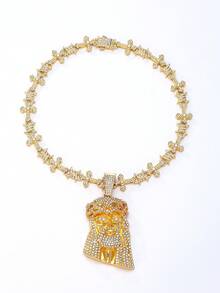 Iced Out Jesus Face Pendant Cross Cuban Chain Necklace, Gold Silver Two Tone Hip Hop Rhinestone Religious Jewelry For Men - Jesus Head Cross Hip Hop Necklace - View 9