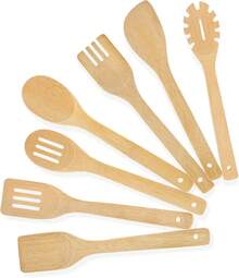 [7-PCS] Wooden Spoons For Cooking Is For All Kitchen Made From Bamboo Wood, Wooden Spatula &Amp; Wooden Spoon 118 In And Non-Stick Surface, Suitable For Home &Amp; Chef Use Or Gift For Someone Special - ColorA - View 1