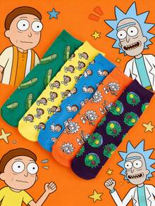 Warner Bros 5 Pairs Unisex Funny Socks With Rick And Morty Humorous Cartoon Pickle All-Over Print, Rainbow Color Mid-Calf Socks, Suitable For All Seasons, Perfect For Halloween - Multicolor - View 12