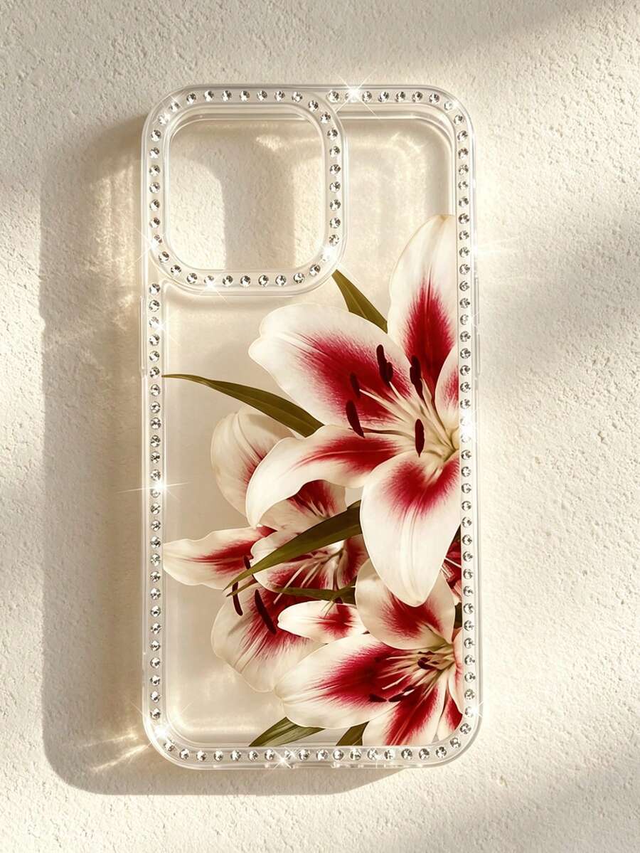 1件漸層百合花紋水鑽透明手機殼,相容 iPhone 17 Pro、16e、16 Pro、15、14、13、12 和 11,夏季必備,Y2K 風格,適合日常使用,優雅設計,男女通用,送給女友的完美禮物,適用於聖誕節、情人節、復活節、婚禮季和生日 - 無色 - 查看 1