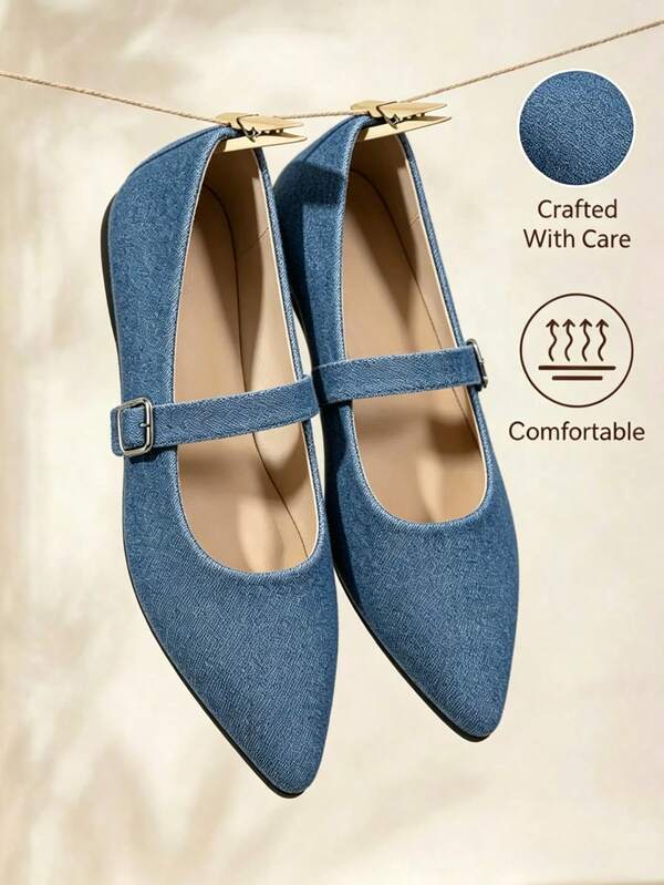 Women's 2026 Spring/Summer New Comfortable Versatile Retro Mary Jane Solid Color Pointed Toe Buckle Strap Low Vamp Flat Shoes, Matches Skirts