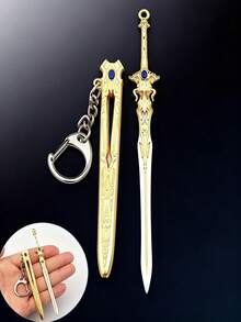1 Set Zinc Alloy Sword Model Keychain, Bag Charm, Creative Pendant Decoration, Party Gift, Gift Bag Fillers, Five-Claw Golden Dragon Sword With Scabbard Alloy Model Antique Sword Model Suitable For Bag, Car Keys, Wedding, Couple & Holiday Gifts - Multicolor - View 8