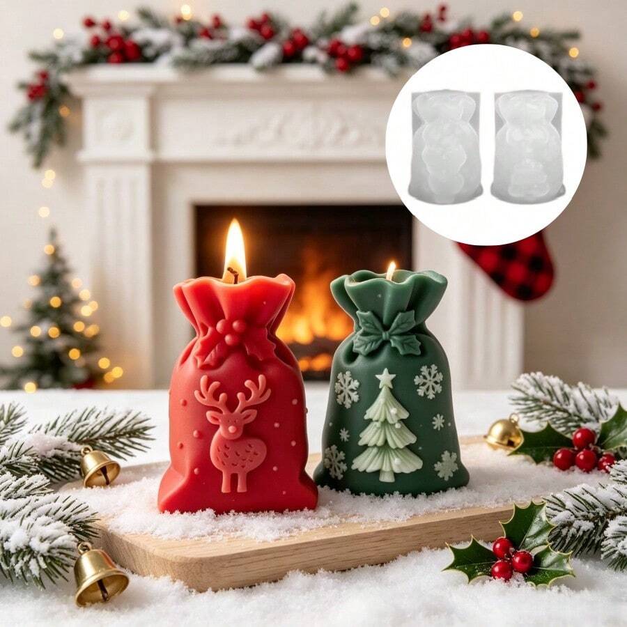SILIKE LUFEI 2pcs Christmas Reindeer Christmas Tree Gift Bag Ornament Silicone Mold, Suitable For Making Resin, Plaster, Candle, Aromatherapy Products, Home Decor Display Silicone Mold - Silicone Mold - View 1