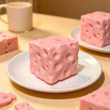 Food Model Squeeze Toy, Pink Square Cheese Block Toy, Slow Rebound TPR Squishy Toy, Creative Party Gift For Holiday Gatherings - Multicolor - View 4