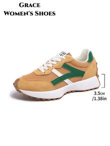 2026 New Women's Thick Sole Sneakers, Lace-Up Casual Platform Shoes, Flat Platform, Breathable Patchwork, Spring/Summer, Height Increasing - Ginger - View 8