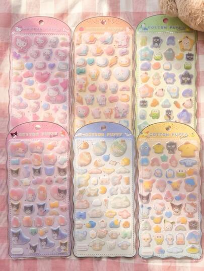 Mattel One Cute Cartoon 3D Sticker, Fun DIY Cell Phone Decoration, Sparkling And Dreamy Adorable Japanese Style Transparent Embossed Creative Sticker, Colors And Styles Are Random, A Gift For Girls.