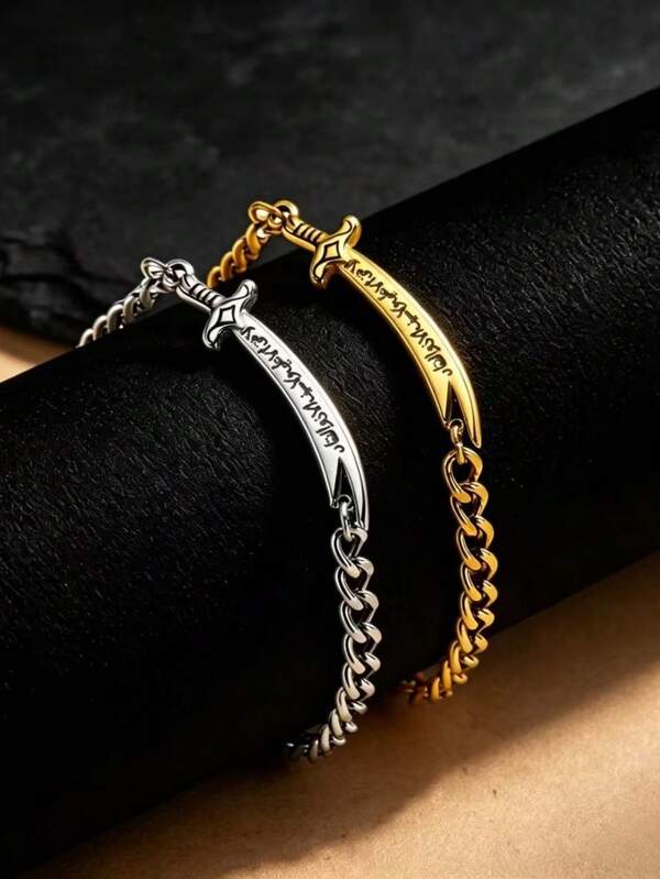 1 pieza Brazalete minimalista de acero inoxidable plateado, accesorio de joyería religiosa para hombres Zulfiqar