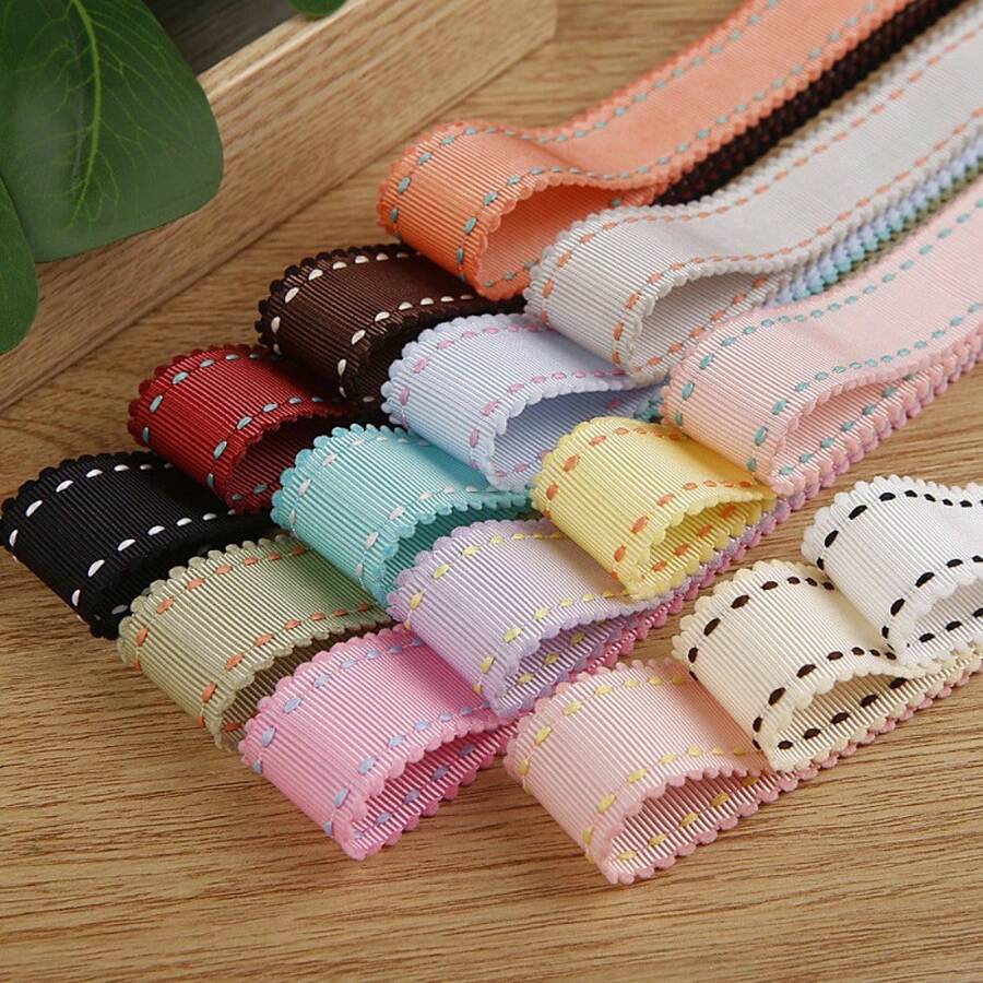 Cinta de doble cara con borde ondulado festoneado y puntos acanalados para accesorios para el cabello DIY, embalaje de flores, ropa, sombreros y lazos
