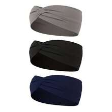 3 Packs Women's Non-Slip Headbands, Soft, Comfortable, Sweat-Absorbent Elastic, For Yoga, Running, Workout, Face Wash, Solid Color Casual, All Seasons - Multicolor - View 11