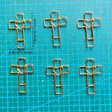 15/25pcs Heart Cross Shaped Paper Clips, Hollow Heart Cross Line Solid Color Metal Design, Cross Hollow Paper Clip Shape, Room Decor, Office Desk Accessories - Gold - View 3