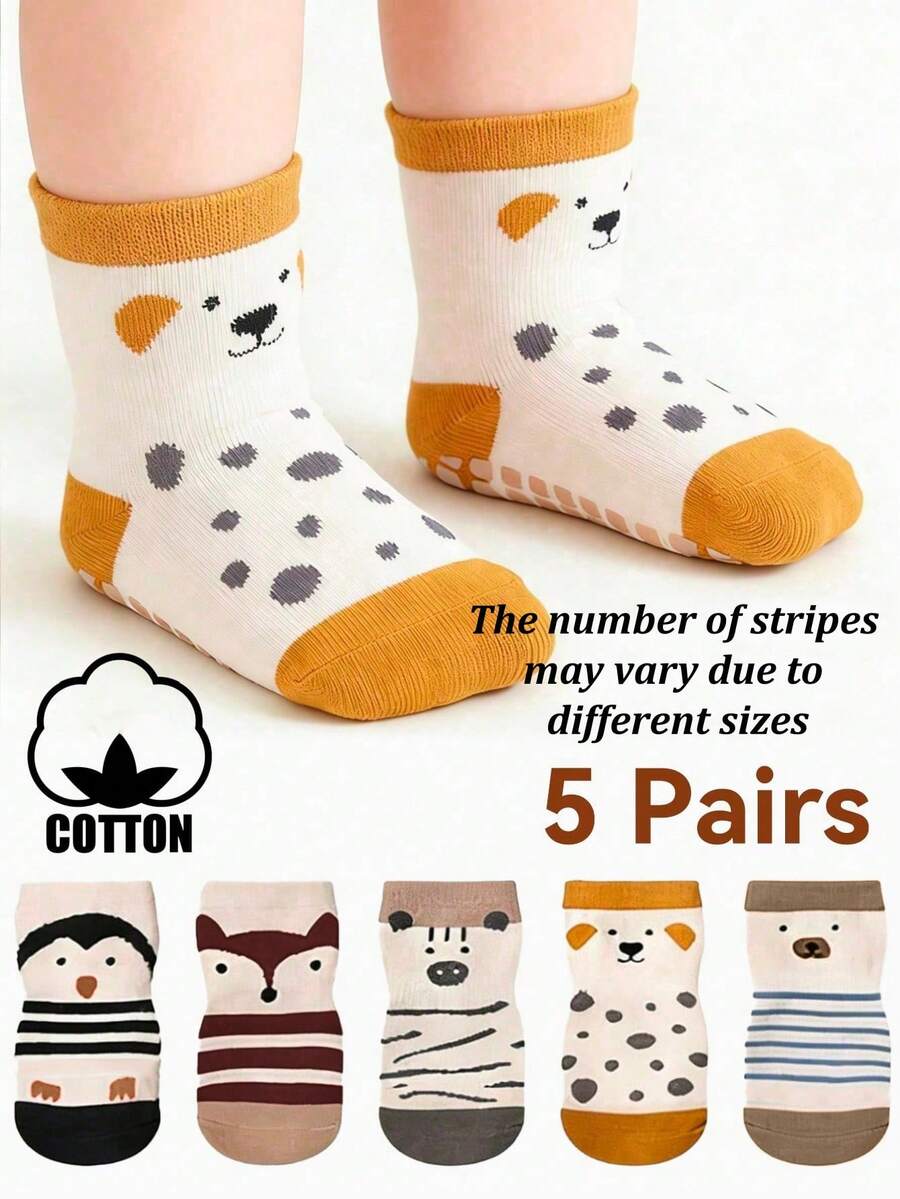 5 Pairs Cotton Baby Anti-Slip Floor Socks, Cartoon Toddler Non-Skid Breathable Socks - Multicolor - View 1