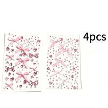 Sweet Girl Pink Ribbon Bow Heart Rhinestone Sticker Set, DIY Decals For Journal, Kuka Card, Phone Case, Face Makeup Decor - Bow Crystal Rhinestone - View 8