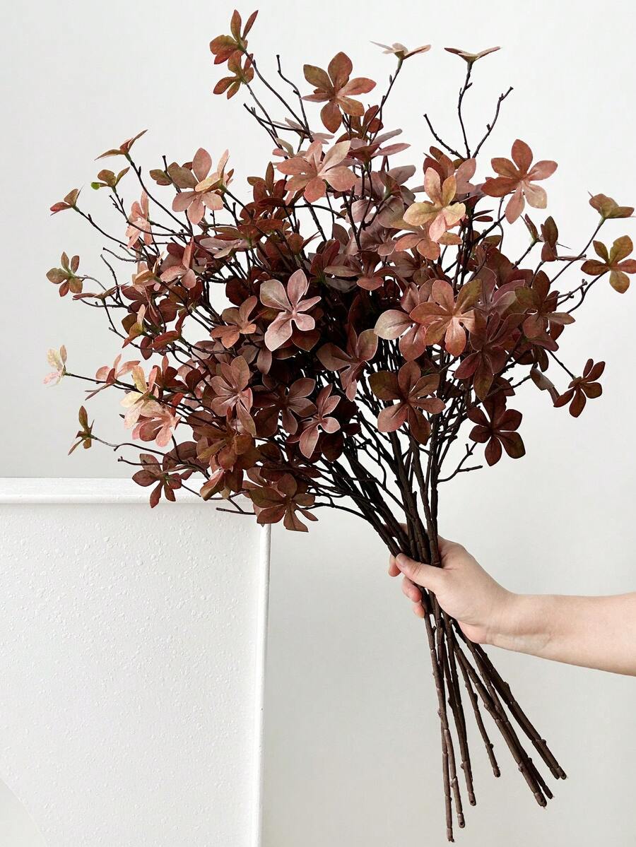 1/2/3pcs Artificial Green Plant Stems And Leaves, 72cm Faux Foliage, Suitable For Wall Decor, Living Room And Bedroom Decor, Wedding, Party Decor, Tabletop Decor. Autumn And Spring Leaf Harvest, Room Decor, Home Decor, Kitchen Decor, Wedding Decor, Tabletop Decor - Brown - View 1