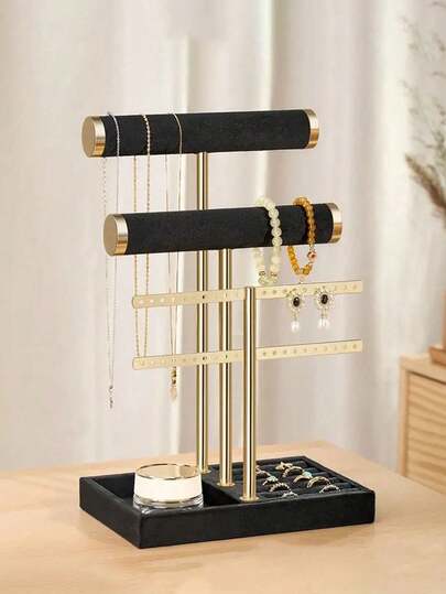 1 Stück 3-stöckiger Armband-Displayständer - Schmuckaufbewahrungsregal, abnehmbarer T-Balken Beige Samt Armbandhalter, Schmuckorganizer-Regal, geeignet für Armbänder, Halsketten, Ohrringe, Ringe, einzigartiges Geschenk für Frauen, Mütter, Schmuckkasten