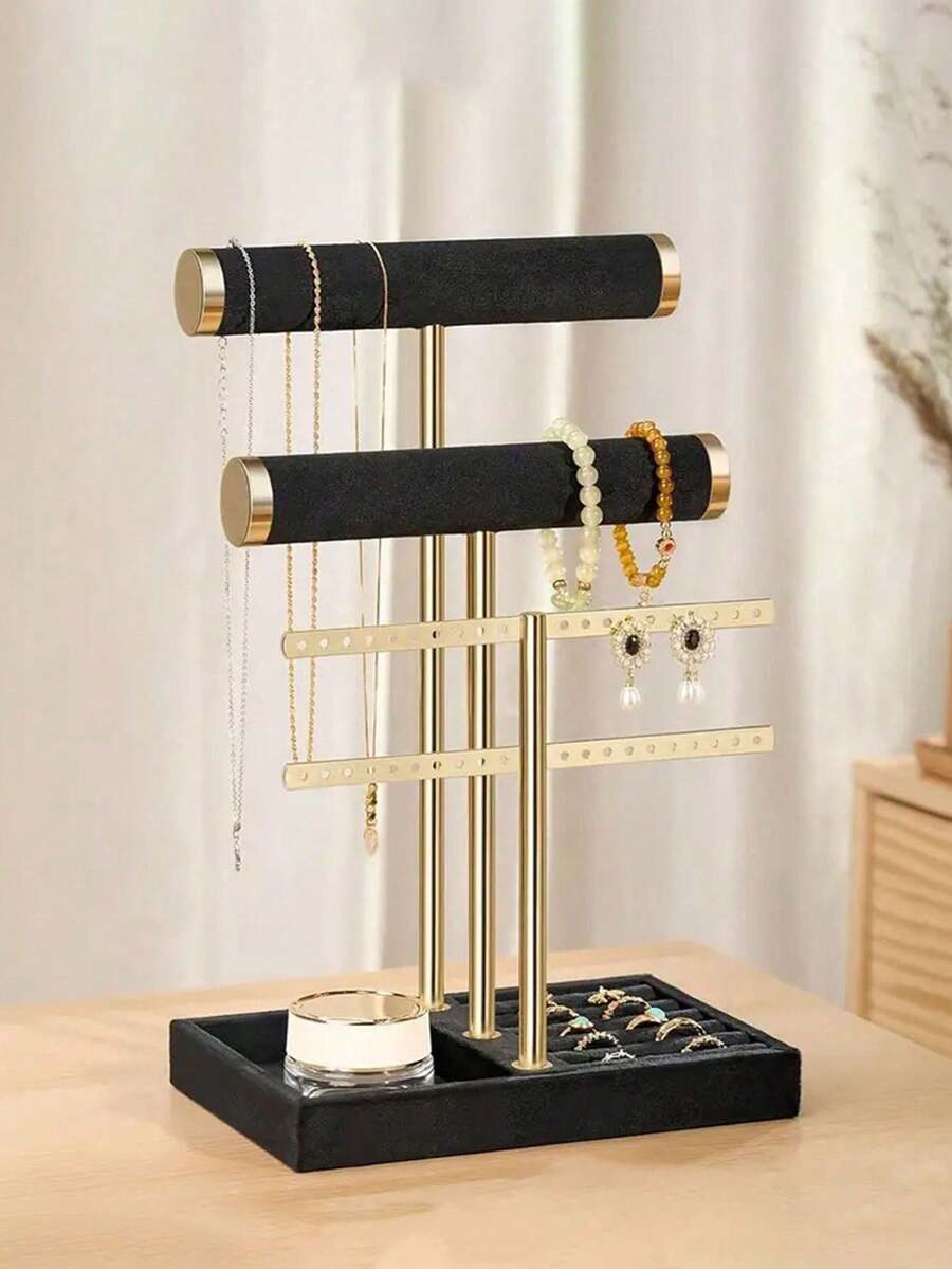 1件 3層手鍊展示架-珠寶收納架,可拆卸T型桿米色天鵝絨手鍊架,珠寶收納架,適用於手鍊、項鍊、耳環、戒指,送給女性、母親的獨特禮物,珠寶盒 - 彩色 - 查看 1