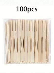 300/200/100/1pc Bamboo Appetizer Forks, Reusable Bamboo Fruit Forks, Dessert Forks, Cake Forks, Appetizer Forks, Wedding Party Supplies, Handmade Bamboo BBQ Forks, Kitchen Supplies, Christmas Gift - Multicolor - View 9