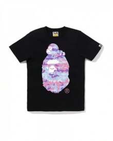 Camiseta con cabeza de mono 2026, diseño gráfico de camuflaje con silueta de doble mono, 100% algodón, unisex, holgada, estilo hip hop, regalo para las fiestas. - Negro - Ver 1