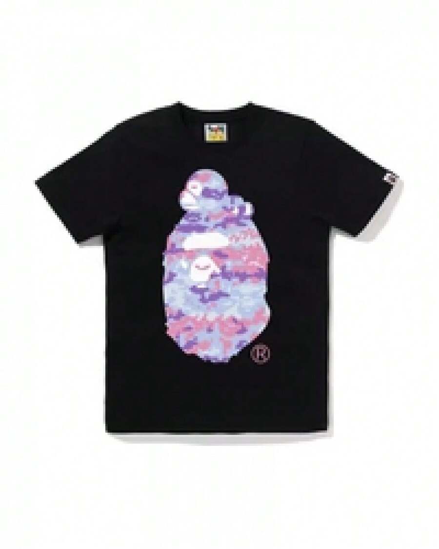Camiseta con cabeza de mono 2026, diseño gráfico de camuflaje con silueta de doble mono, 100% algodón, unisex, holgada, estilo hip hop, regalo para las fiestas. - Negro - Ver 1