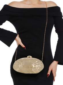 Women's Fashion Asymmetric Metal Box Clutch Bag, Golden Wedding Bride Shoulder Crossbody Chain Bag For Prom - Apricot - View 6
