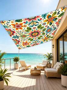 Bohemian Floral Print Sun Shade Sail, Rectangular, Polyester, UV Protection, Waterproof, Vintage Pattern, Outdoor Patio Sun Shade, Suitable For Garden, Backyard, Deck, Balcony - Flower - View 1