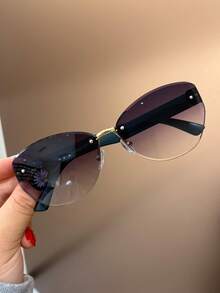1 Pair American Sweet Cool Frameless Cut-Edge Personalized Cat Eye Fashion Glasses, Suitable For Girls Daily Wear, Beach Party, Outdoor Street Photography, Summer Travel, Versatile Styling, Street Photography Accessory - Multicolor - View 12