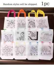 5 piezas/1 pieza Bolsas de regalo DIY con garabatos para fiestas festivas (patrones aleatorios) – Con asas de bucle resistentes; ideales para recuerdos de fiesta, cumpleaños, Halloween, bodas, recompensas de regreso a la escuela, pequeños regalos, manualidades, bolsas de regalos para eventos y decoraciones navideñas. - Multicolor - Ver 9