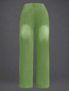 New Women's Multi-Button Wide Leg Casual Jeans - High Quality Denim, Fashionable And Comfortable Spring Fall - Bean Green - View 5