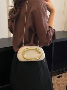 女款晚宴手拿包 橢圓形盒子包 3D金色蛇紋裝飾 奢華風 適合雞尾酒會、宴會、夜晚外出，四季皆宜 - 白色 - 查看 2