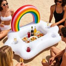 1pc Inflatable Rainbow Drink Holder, Floats On Water, Suitable For Pool Party, Beach, Outdoor Picnic, Camping, Lightweight And Soft, Easy To Inflate/Deflate, Reusable, Space-Saving, Pool Float, Beach Essential - Multicolor - View 4