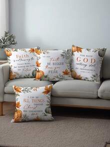 1/4pcs, Single-Sided Printed Pillow Covers, Autumn Pumpkin Maple Leaf Bible Text Pillowcase, 17.71 X 17.71In 4pcs Set, Home Decor Pillowcase For Living Room Sofa Bedroom, Pillow Insert Not Included - Multicolor - View 2