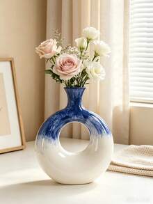 1pc Nordic Style Ceramic Hand-Painted Colorful Round Vase, Decorative Flower Pot, Suitable For Living Room, Hotel, Homestay, Home Decor, Home Ornament, Vase, Centerpiece, Dining Table Decoration Gift, Birthday, Graduation, Back To School, Room Decor - Multicolor - View 4