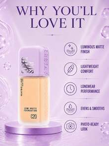 Maybelline 美寶蓮持妝清透粉底液#C20，正裝35ml/小樣10ml，輕盈持久，防汗，霧面妝效，有效遮瑕，適合中性自然膚色 - #C20 - 查看 8