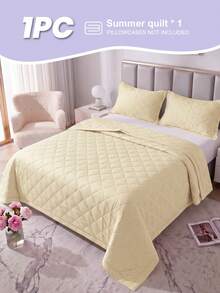 1pc Cooling Quilt, Bedspread, Bedding, Air Conditioning Blanket, Yellow Diamond Pattern, Room Decor, Breathable & Lightweight, Ultra Soft & Comfortable, Suitable For Single/Double/Queen/King Size Bed, Suitable For Home And Dorm, Pillow And Pillowcase Not Included, Machine Washable - Yellow - View 3