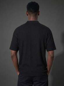 Camvyn Men's Summer Casual Versatile Jacquard Slim Fit Short Sleeve Polo Shirt - Black - View 2