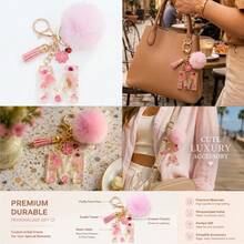 1pc Pink Glitter Letter Keychain (A-Z) - Dried Flower Shell Resin Letter Charm With Pop Pom Pom, Leather Tassel And Oil-Drip Daisy Beetle Accessory, Fashion Key Ring, Suitable For Bags/Cars, Cute Gift For Women And Mothers - Multicolor - View 11
