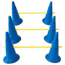 CENLEN 6 Training Cones With 50cm Diameter And Perforated Openings And 3 1.2-Meter Adjustable Portable Training Poles. Dog Agility Training Set, Perforated Obstacle Barrel Hurdle Frame, Indoor And Outdoor Agility Training Kit. - Yellow - View 2