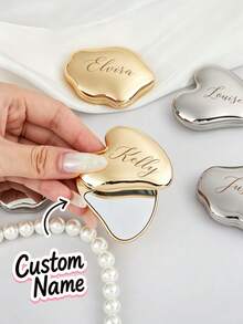Personalized Cloud-Shaped Portable Makeup Mirror, Customized Silver Engraved Pocket Mirror, Bridesmaid Wedding Women's Handbag Mirror, Customized Bridesmaid Gift, Engraved Pocket Mirror - Multicolor - View 3