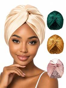 CONFLASS 1/3pcs Adjustable Silk Satin Sleep Cap, Double Layer Design, Silk Hair Wrap, Suitable For Curly/Natural Braid/Straight Hair, Unisex Sleep Bonnet - Multicolor - View 13