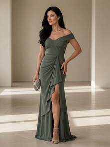Long Emerald Dress, Blue, Green, Red, Marsala, Rose, Olive + Colors - 軍綠色 - 查看 1