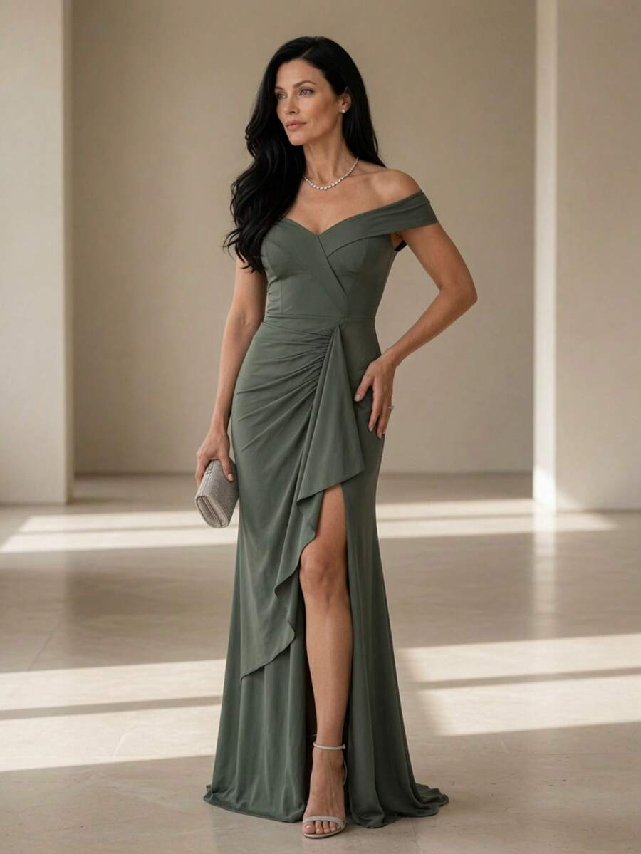 Long Emerald Dress, Blue, Green, Red, Marsala, Rose, Olive + Colors - 軍綠色 - 查看 1