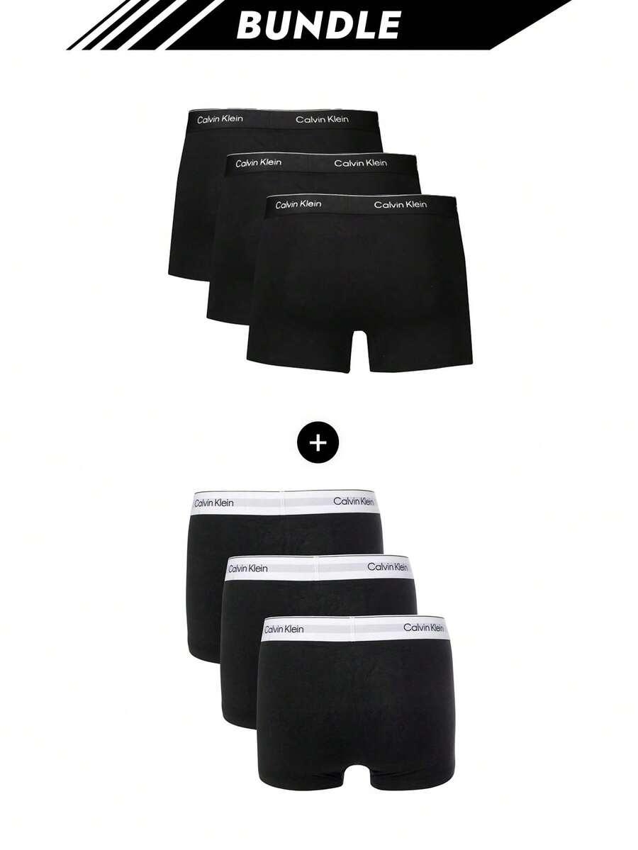Calvin Klein [حزمة] 3 عبوات سراويل داخلية رجالية + 3 عبوات سراويل داخلية رجالية - أسود + أسود - مشاهدة 1