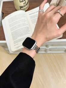 1pc Diamond Shiny Metal Bracelet, Compatible With Apple Watch Band, Women's, Suitable For 38mm 40mm 41mm 42mm 44mm 45mm 46mm 49mm, Ultra 11/10/9/8/7/6/5/4 Series - Silver - View 3