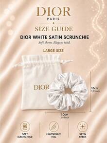 Coletero de satén blanco Dior 10cm/8cm, satén suave con estampado del logotipo de la marca, elástico sin enganches, para peinado diario, caja de regalo incluida - Blanco - Ver 9